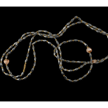 Handmade Glam Long Beaded Necklace With Mirror Glass & Heart Accents