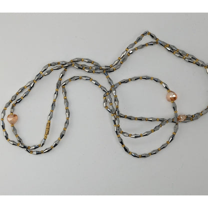 Handmade Glam Long Beaded Necklace With Mirror Glass & Heart Accents