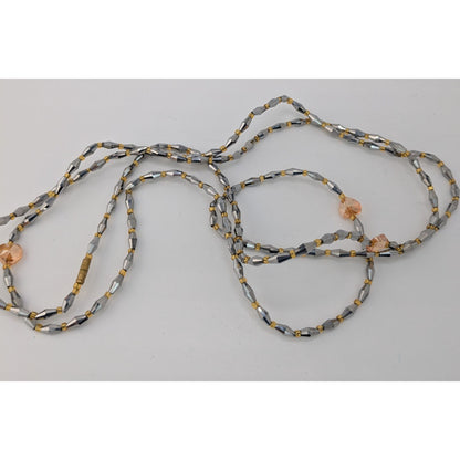 Handmade Glam Long Beaded Necklace With Mirror Glass & Heart Accents