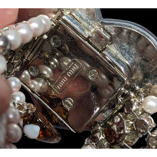Rare Limited Edition Miu Miu Glass Heart Faux Pearl Glass Charm Bracelet