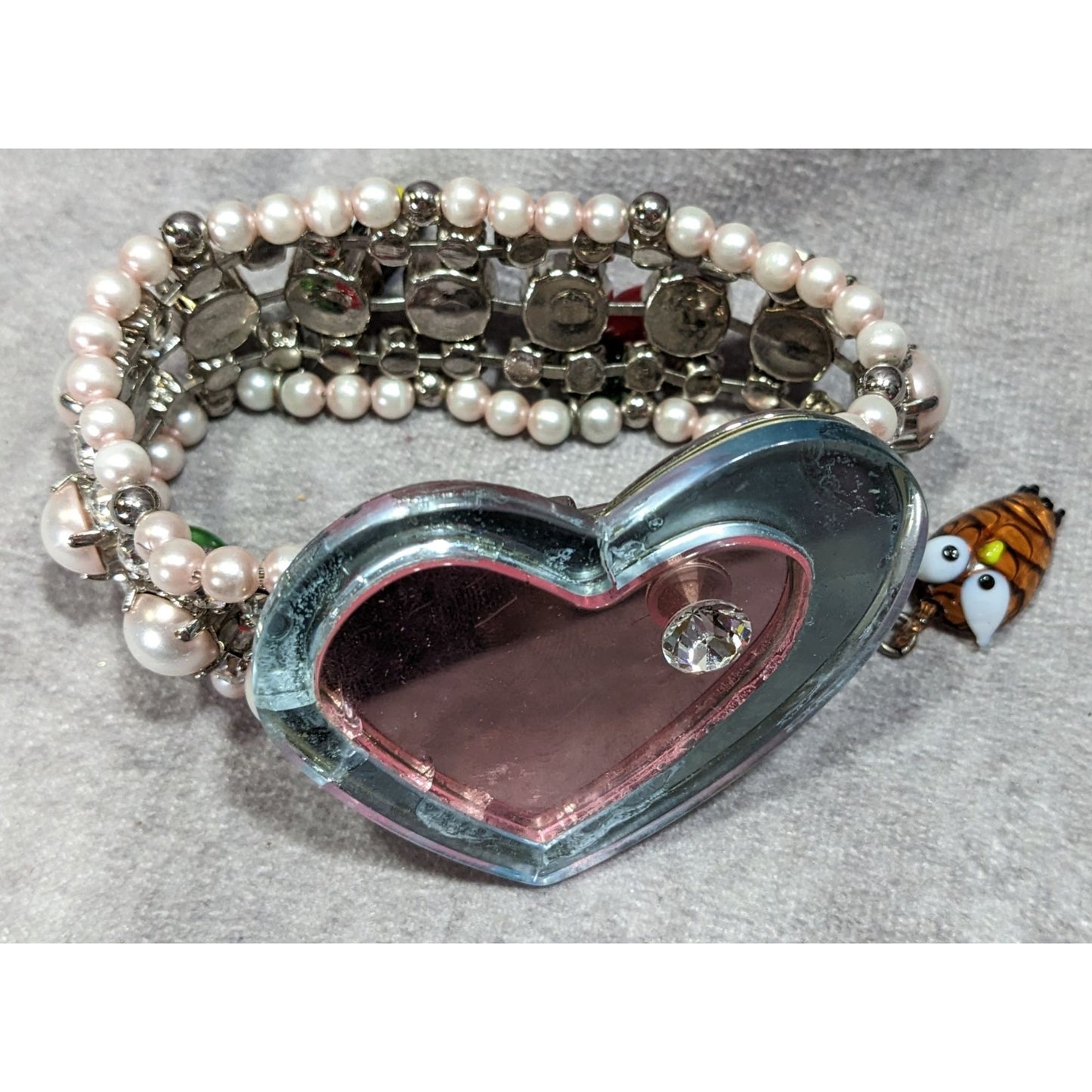 Rare Limited Edition Miu Miu Glass Heart Faux Pearl Glass Charm Bracelet