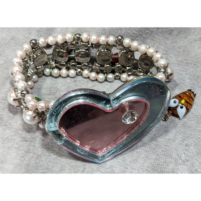Rare Limited Edition Miu Miu Glass Heart Faux Pearl Glass Charm Bracelet
