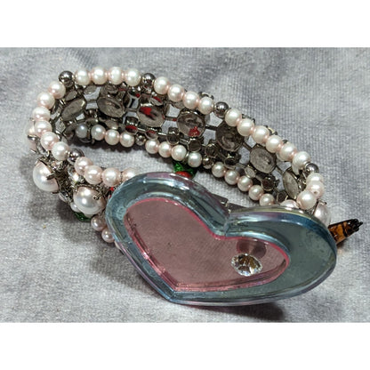 Rare Limited Edition Miu Miu Glass Heart Faux Pearl Glass Charm Bracelet