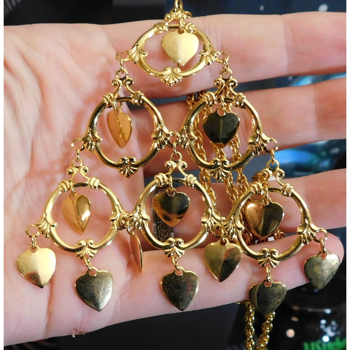 Vintage Heart Chandelier Triangle Necklace