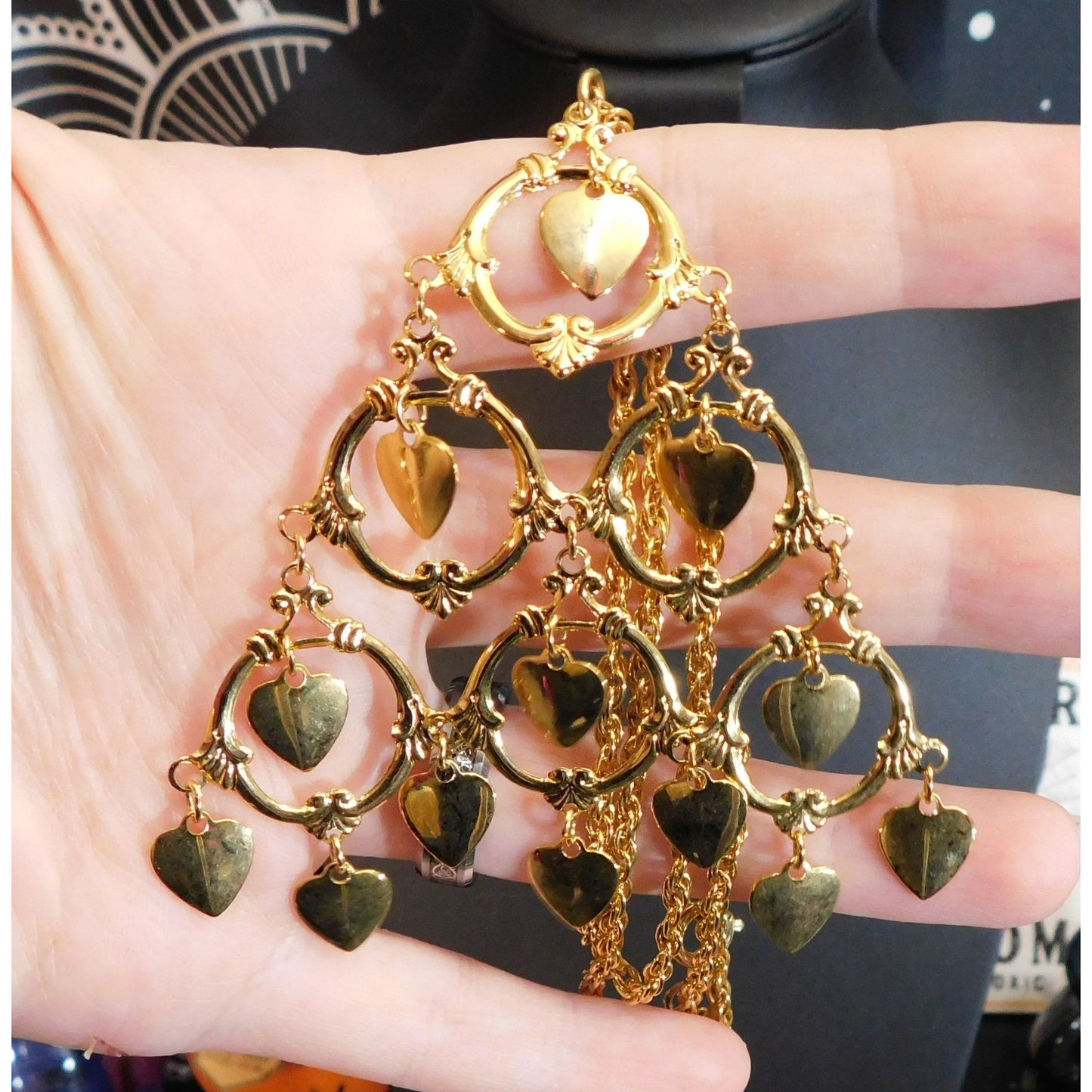 Vintage Heart Chandelier Triangle Necklace