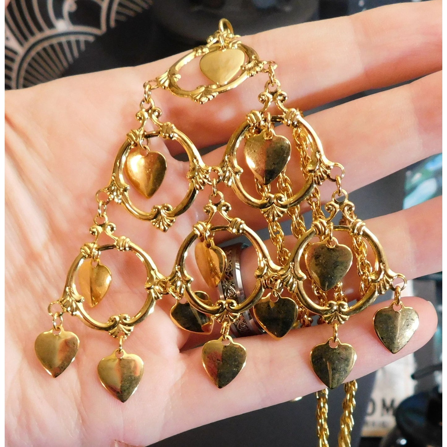 Vintage Heart Chandelier Triangle Necklace