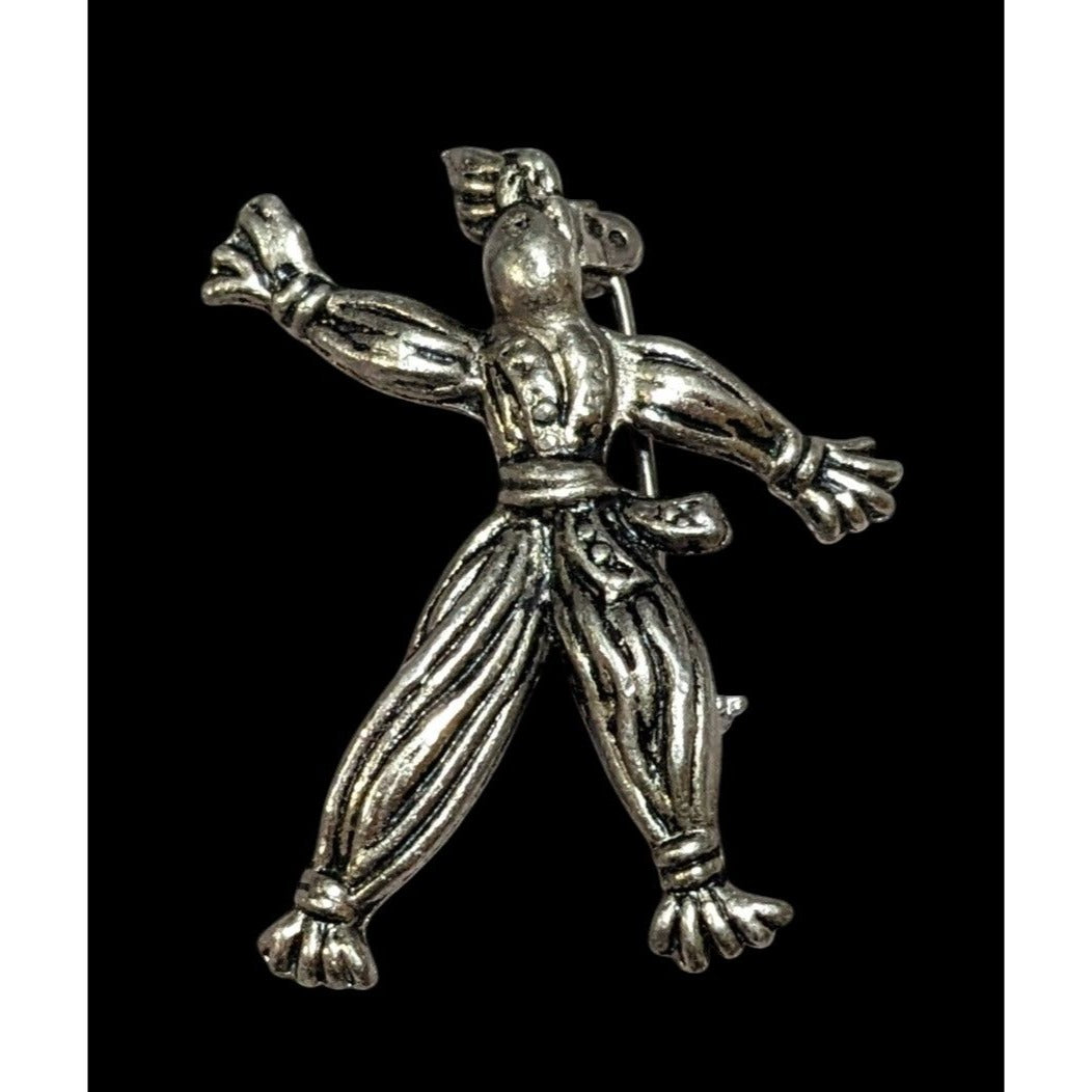 Vintage Silver Tone Rag Doll Shaped Brooch