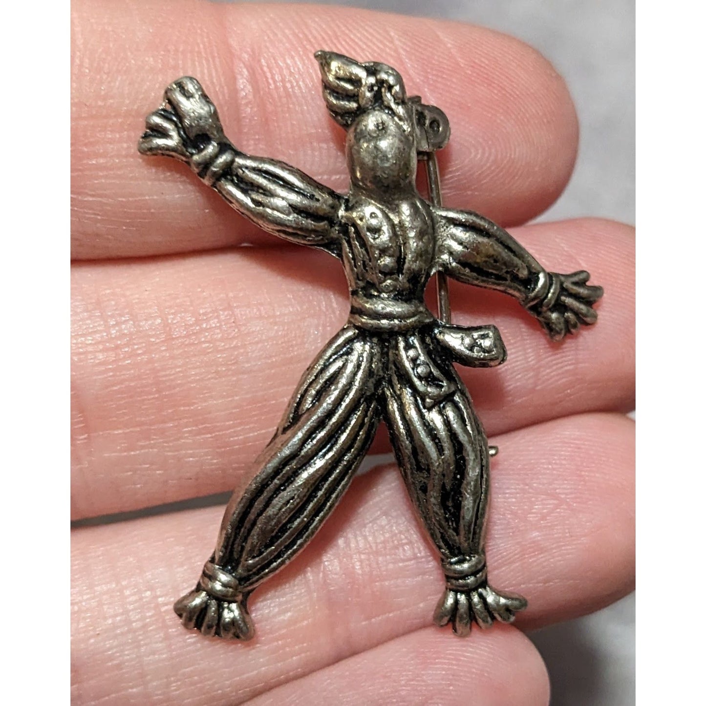 Vintage Silver Tone Rag Doll Shaped Brooch