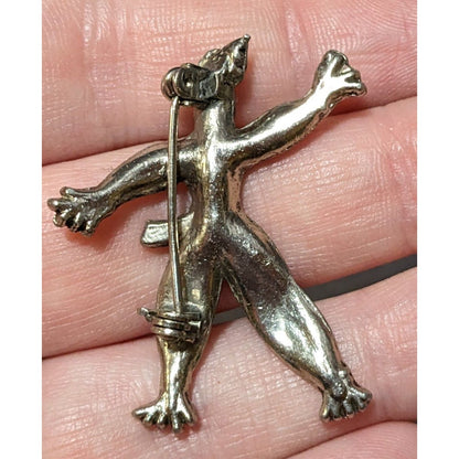 Vintage Silver Tone Rag Doll Shaped Brooch