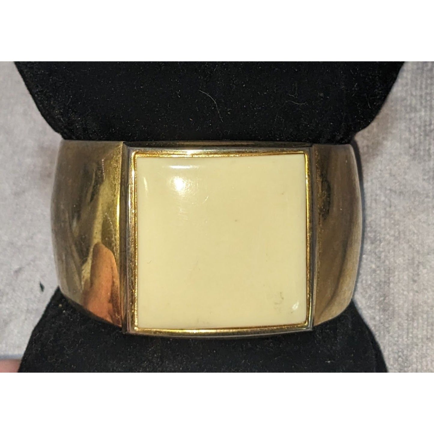 Mod Vintage Avon Gold Cream Enamel Wide Cuff Bracelet Statement Jewelry
