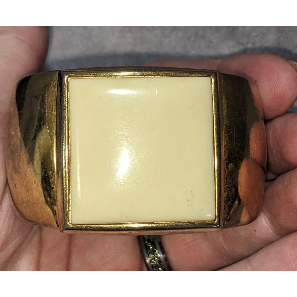 Mod Vintage Avon Gold Cream Enamel Wide Cuff Bracelet Statement Jewelry
