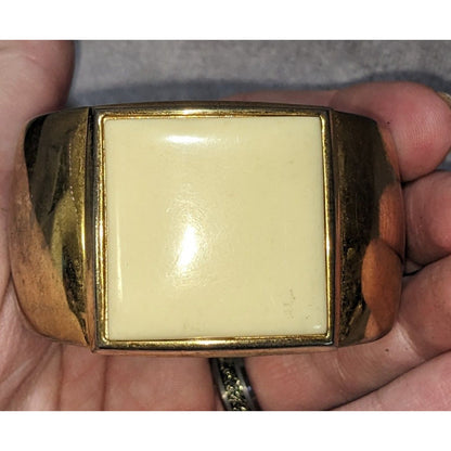 Mod Vintage Avon Gold Cream Enamel Wide Cuff Bracelet Statement Jewelry