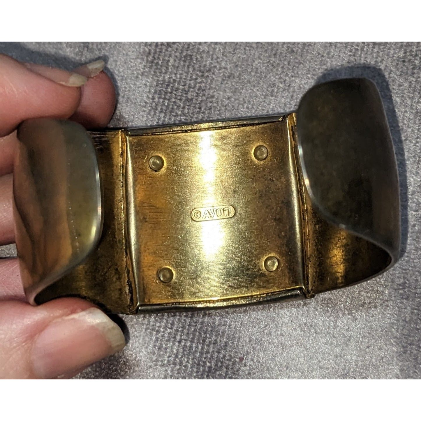 Mod Vintage Avon Gold Cream Enamel Wide Cuff Bracelet Statement Jewelry