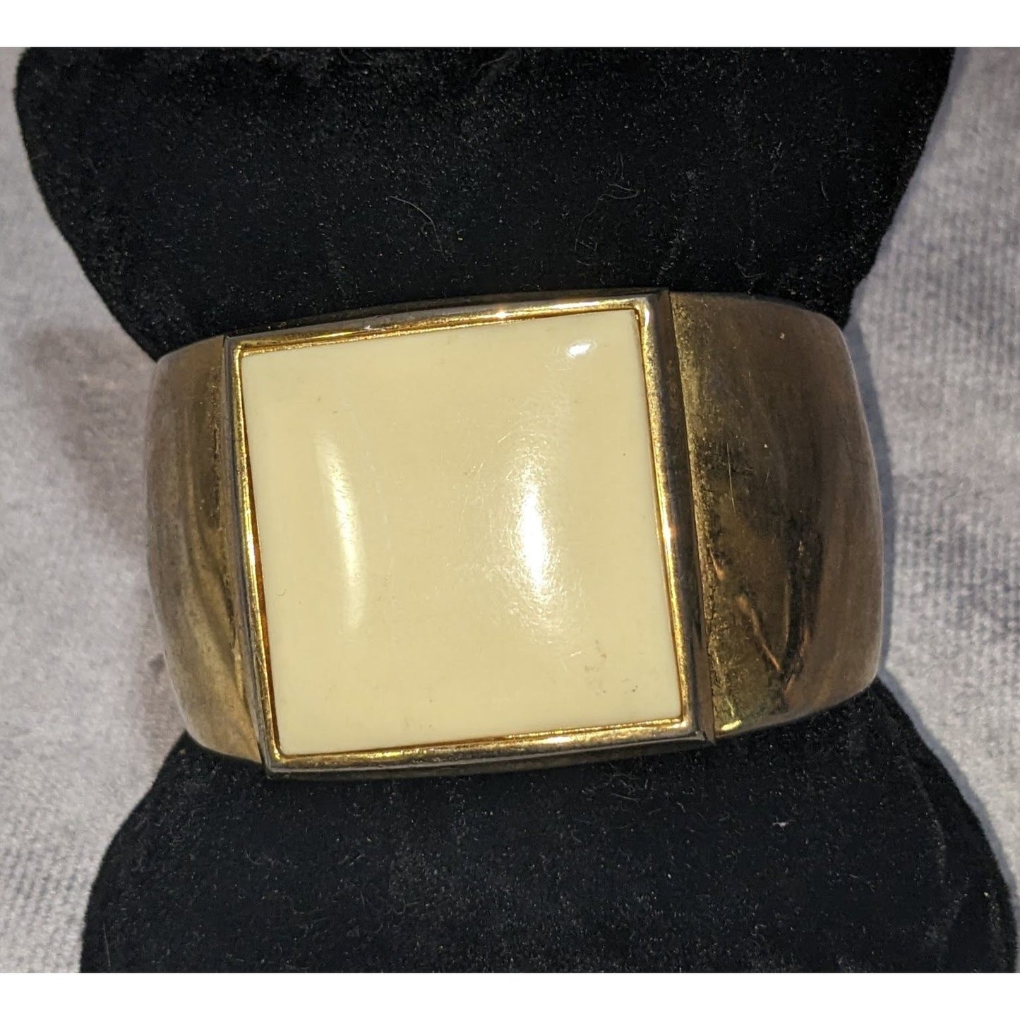 Mod Vintage Avon Gold Cream Enamel Wide Cuff Bracelet Statement Jewelry