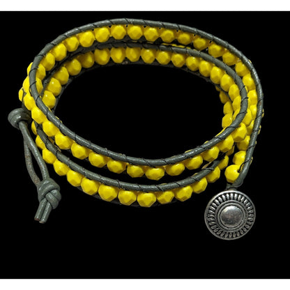 Festival Yellow And Green Beaded Wrap Bracelet