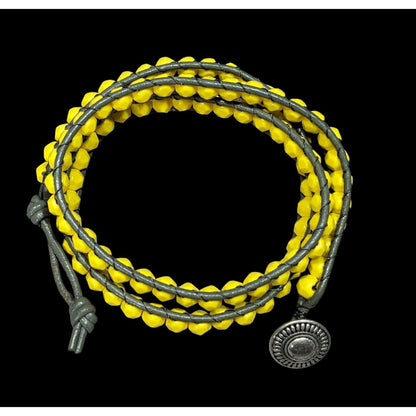Festival Yellow And Green Beaded Wrap Bracelet
