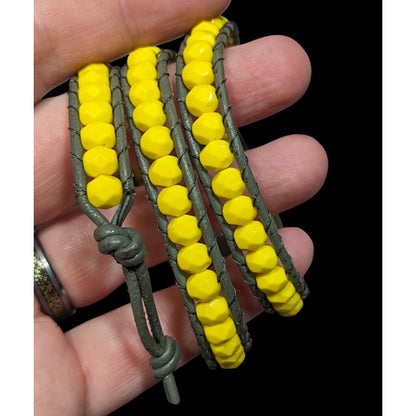 Festival Yellow And Green Beaded Wrap Bracelet