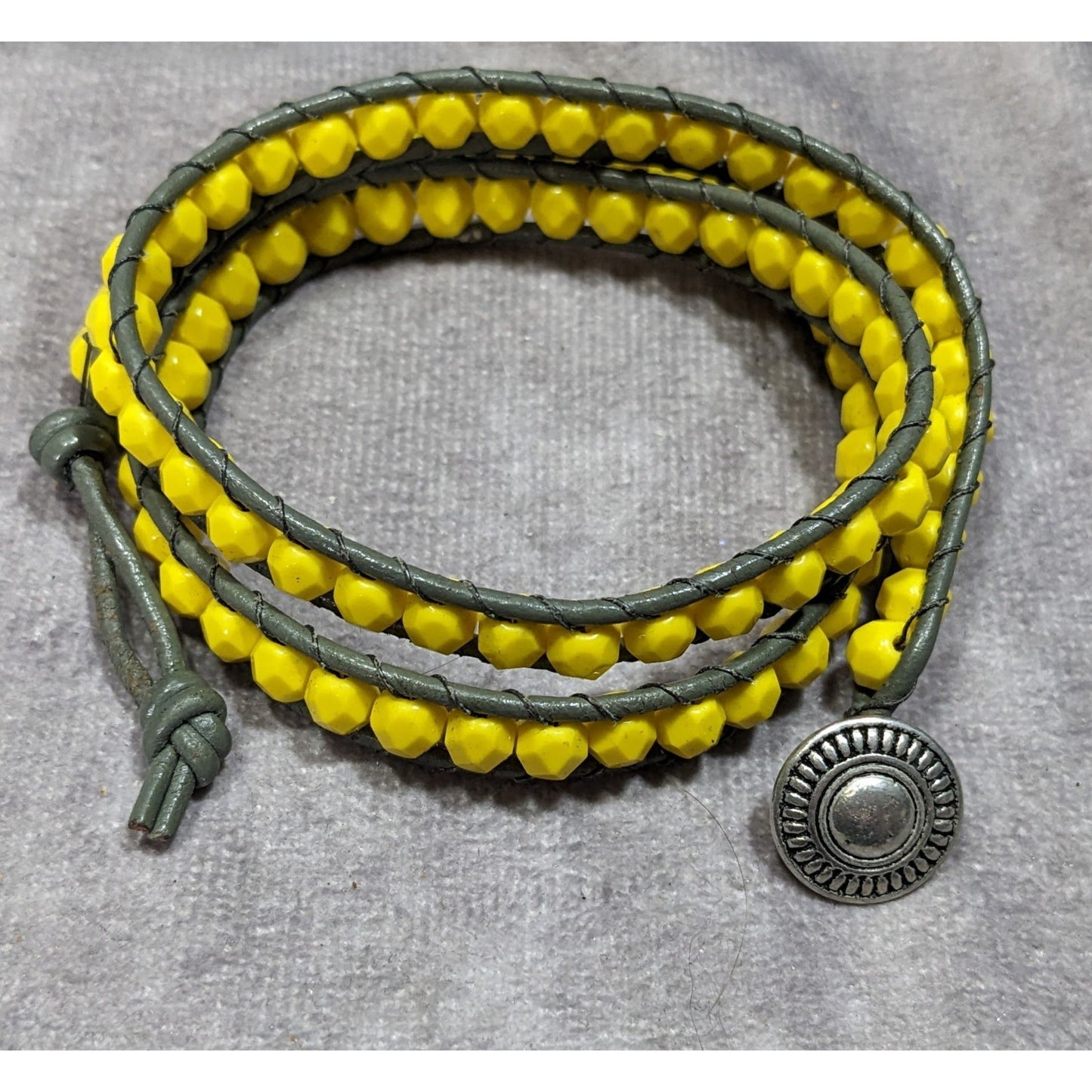 Festival Yellow And Green Beaded Wrap Bracelet