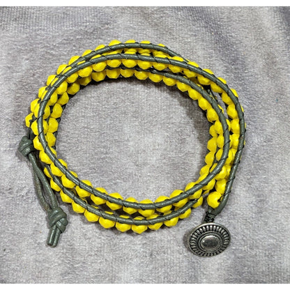 Festival Yellow And Green Beaded Wrap Bracelet