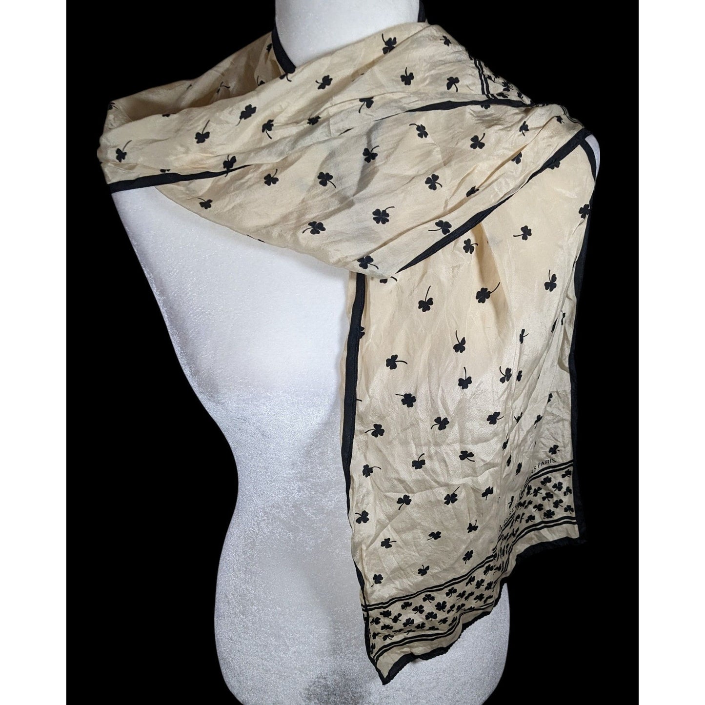 Vintage Shamrock Paris Sera Toujours Paris Silk Black And White Scarf