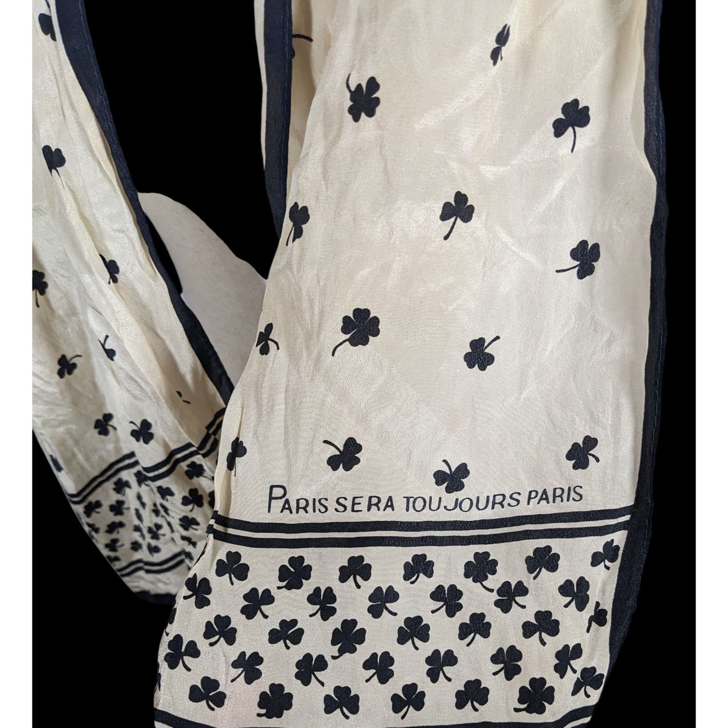 Vintage Shamrock Paris Sera Toujours Paris Silk Black And White Scarf