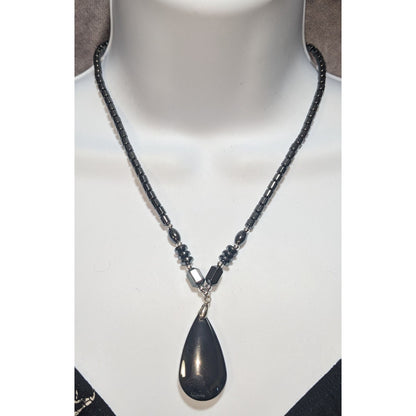 Hematite Beaded Teardrop Pendant Necklace