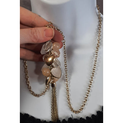 Y2K Heart And Crystal Charm Tassel Pendant Necklace