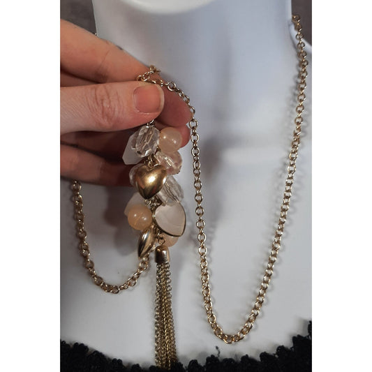 Y2K Heart And Crystal Charm Tassel Pendant Necklace