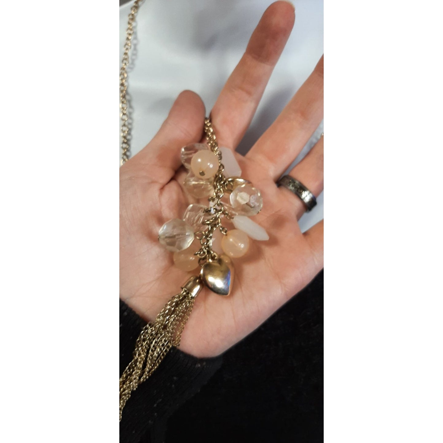 Y2K Heart And Crystal Charm Tassel Pendant Necklace