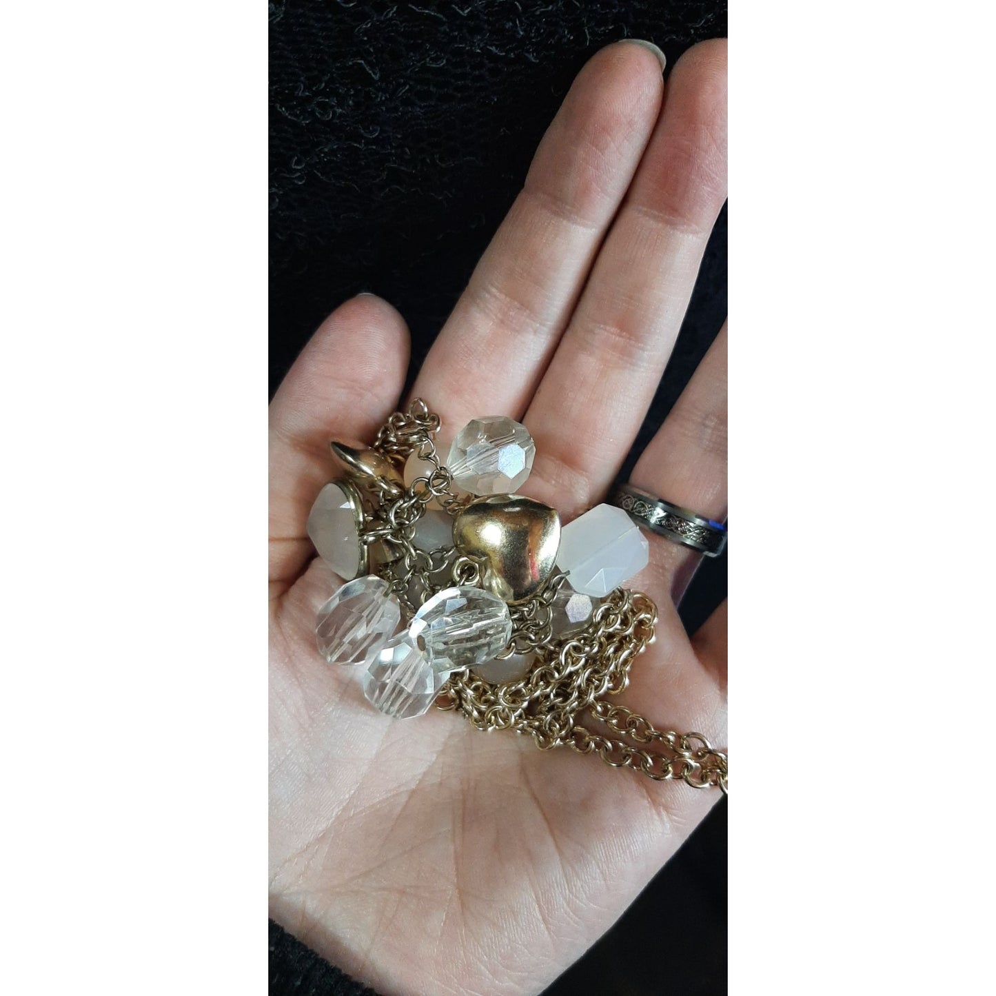 Y2K Heart And Crystal Charm Tassel Pendant Necklace