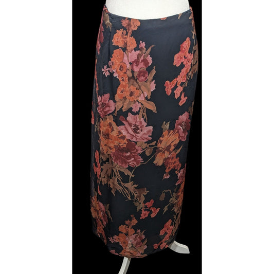 Vintage Giorgio Fiorlini Plus Collection Black And Pink Floral Skirt