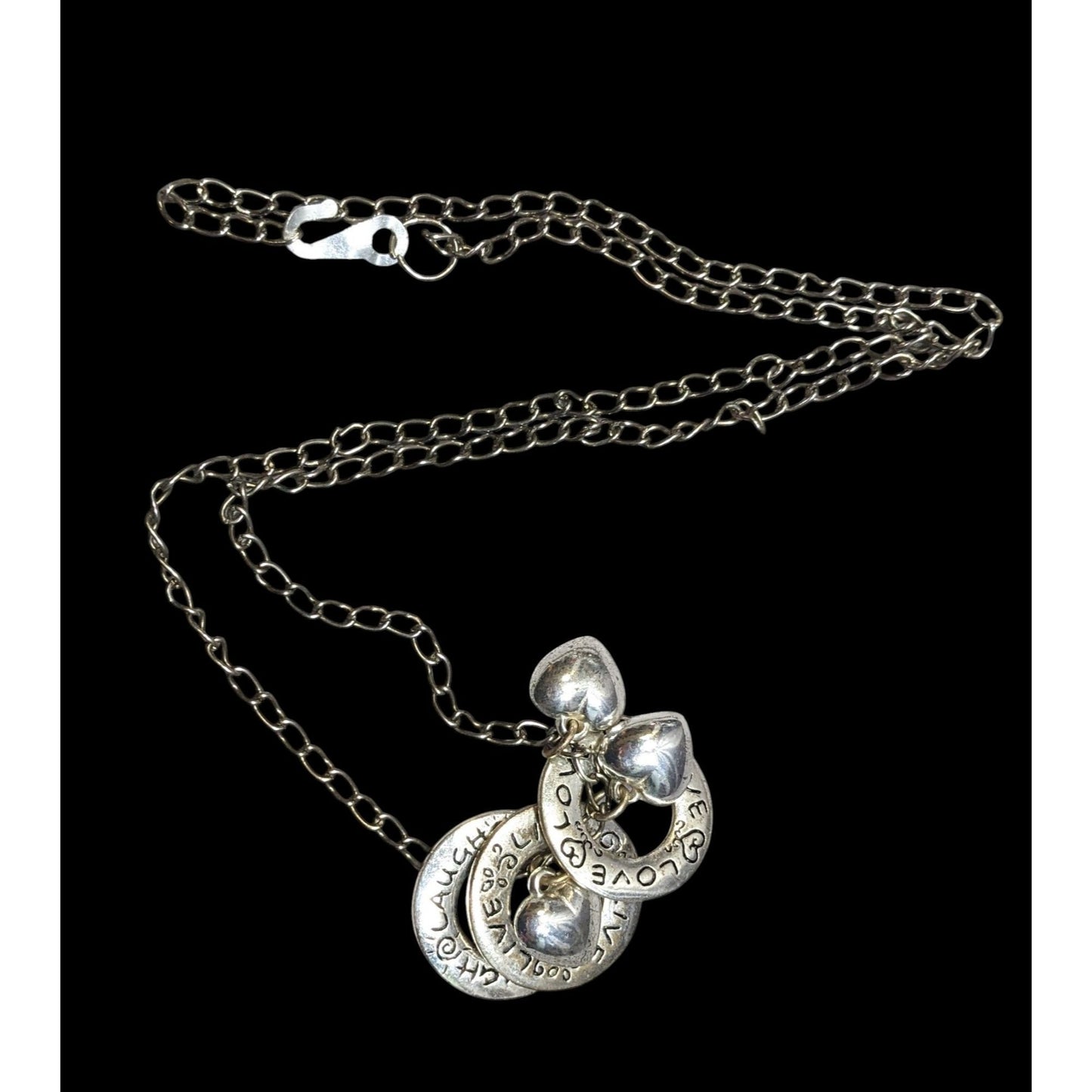 Live Laugh Love Ring And Heart Charm Silver Tone Necklace