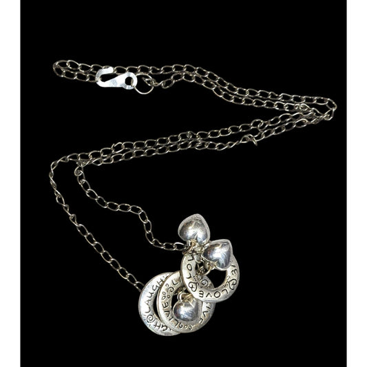 Live Laugh Love Ring And Heart Charm Silver Tone Necklace