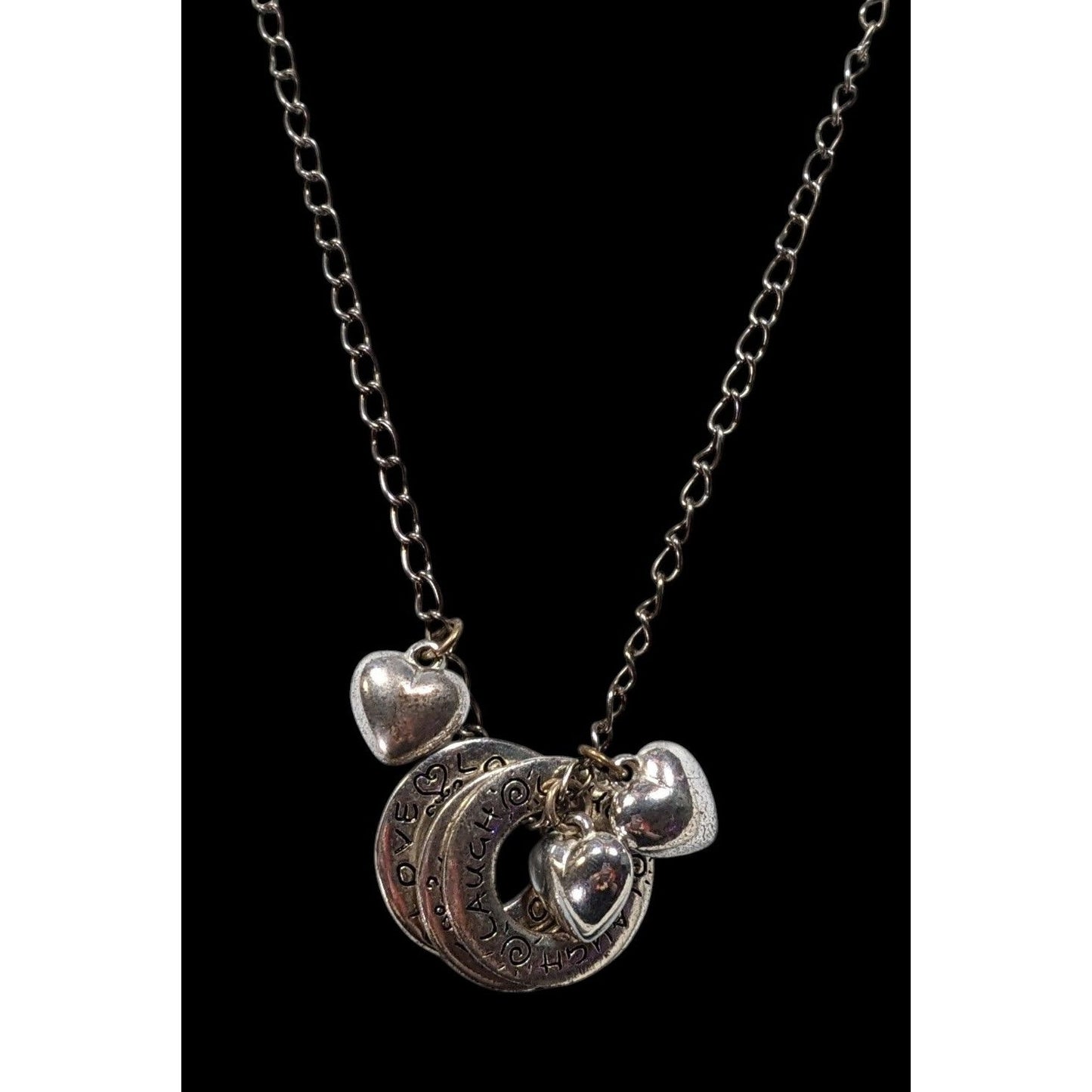 Live Laugh Love Ring And Heart Charm Silver Tone Necklace