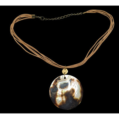 Bohemian Shell Pendant Necklace Brown And Cream On Tan Cord