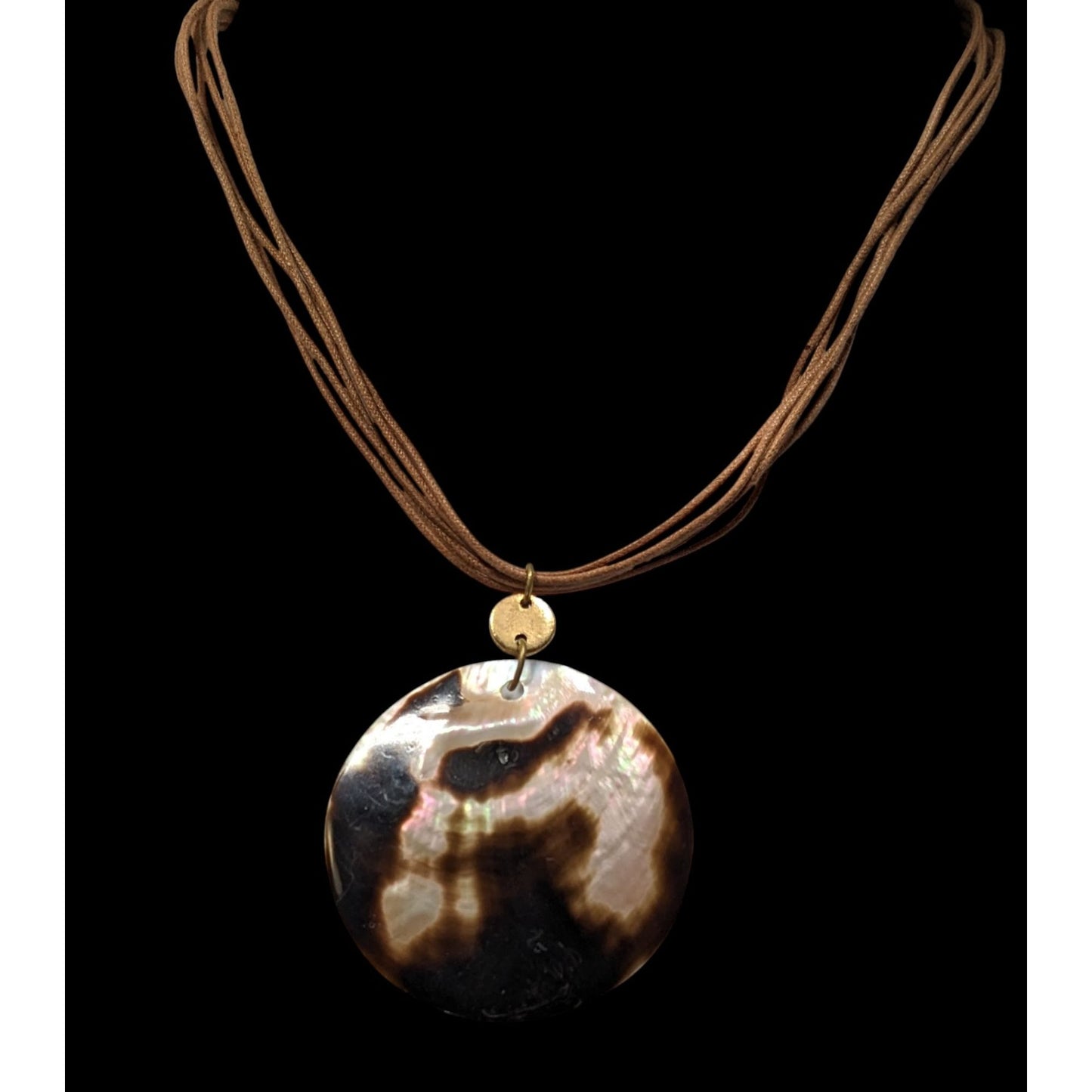 Bohemian Shell Pendant Necklace Brown And Cream On Tan Cord