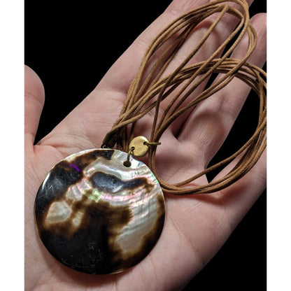 Bohemian Shell Pendant Necklace Brown And Cream On Tan Cord
