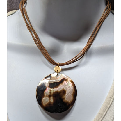 Bohemian Shell Pendant Necklace Brown And Cream On Tan Cord