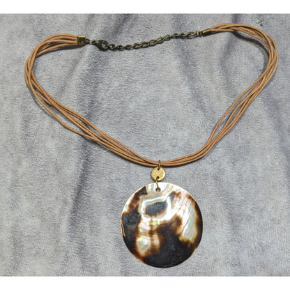 Bohemian Shell Pendant Necklace Brown And Cream On Tan Cord