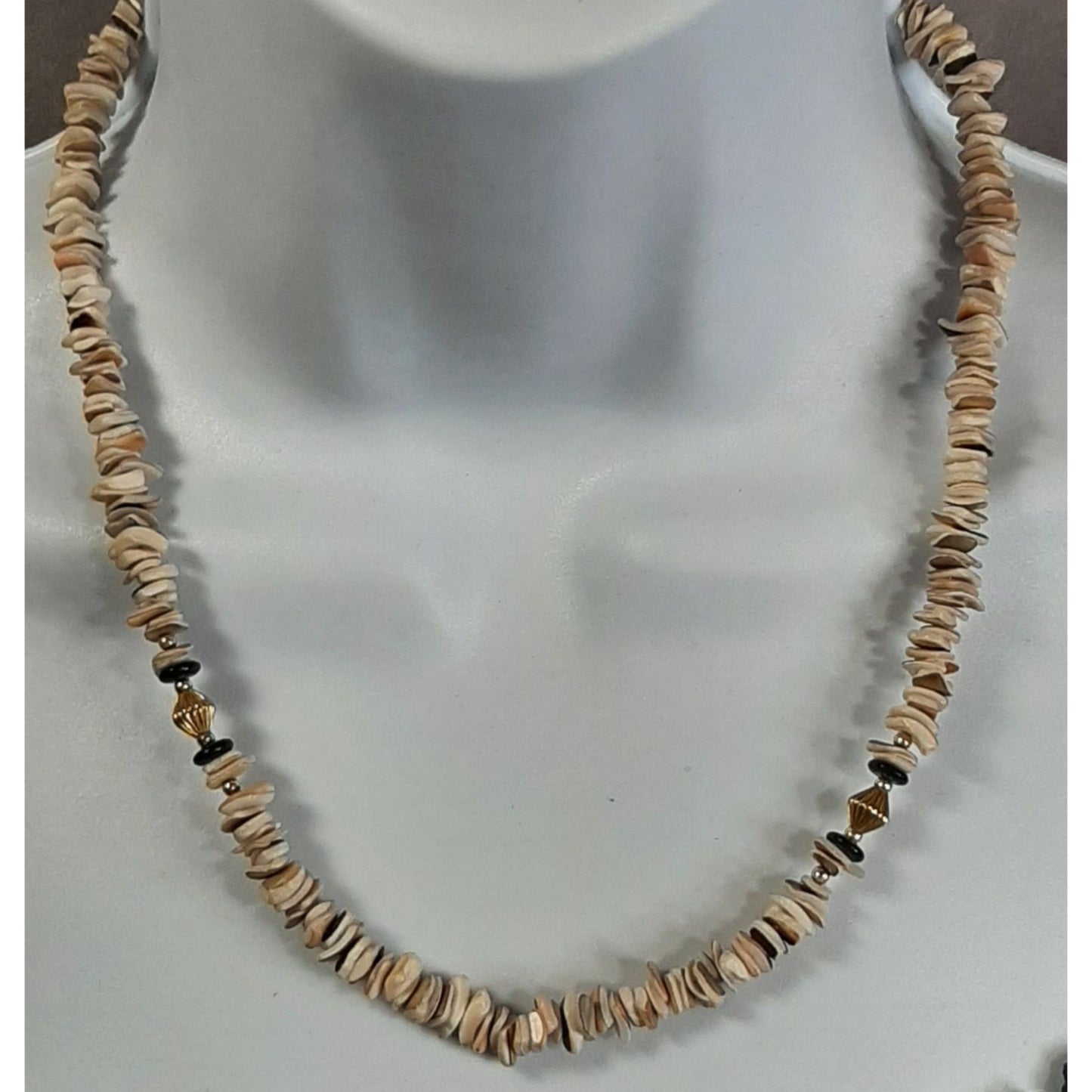 Beachy Shell & Gold-Tone Bead Necklace With Black Accents