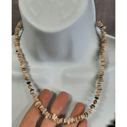 Beachy Shell & Gold-Tone Bead Necklace With Black Accents