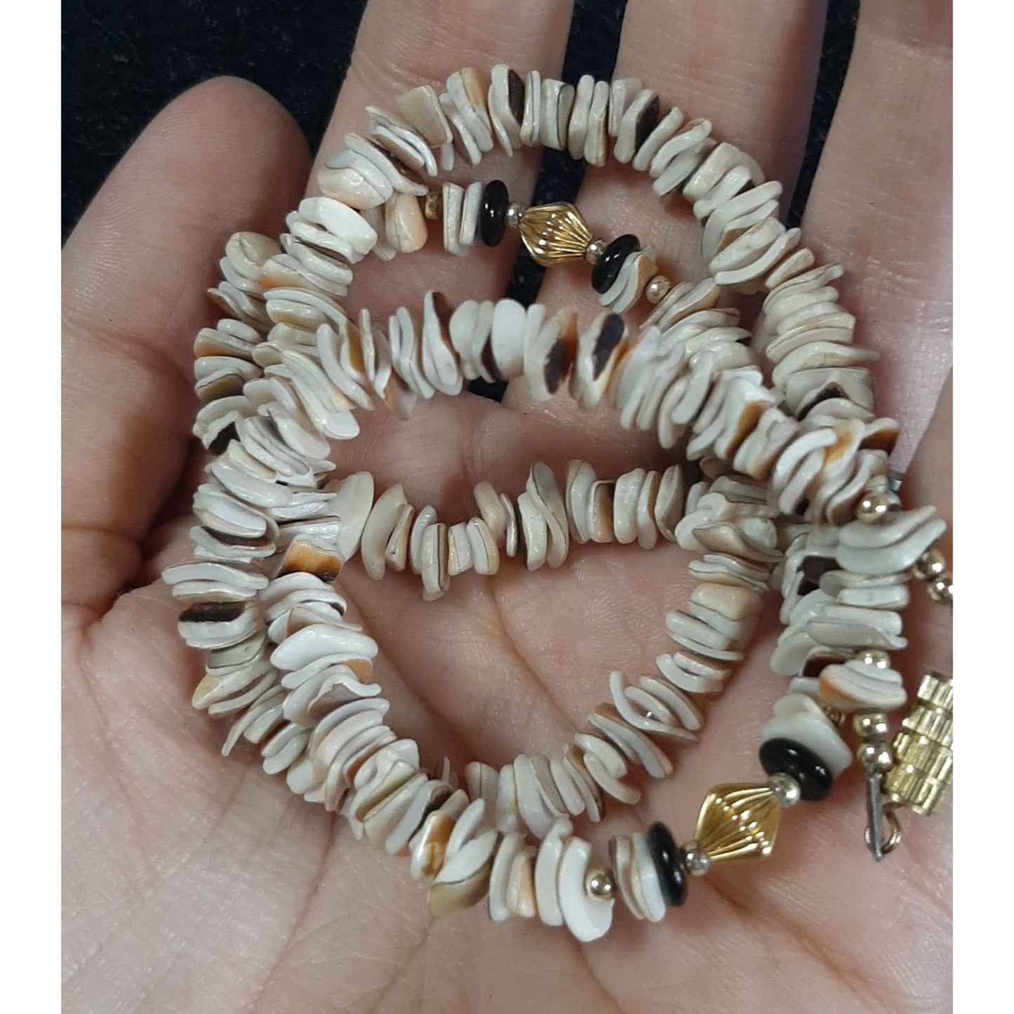 Beachy Shell & Gold-Tone Bead Necklace With Black Accents
