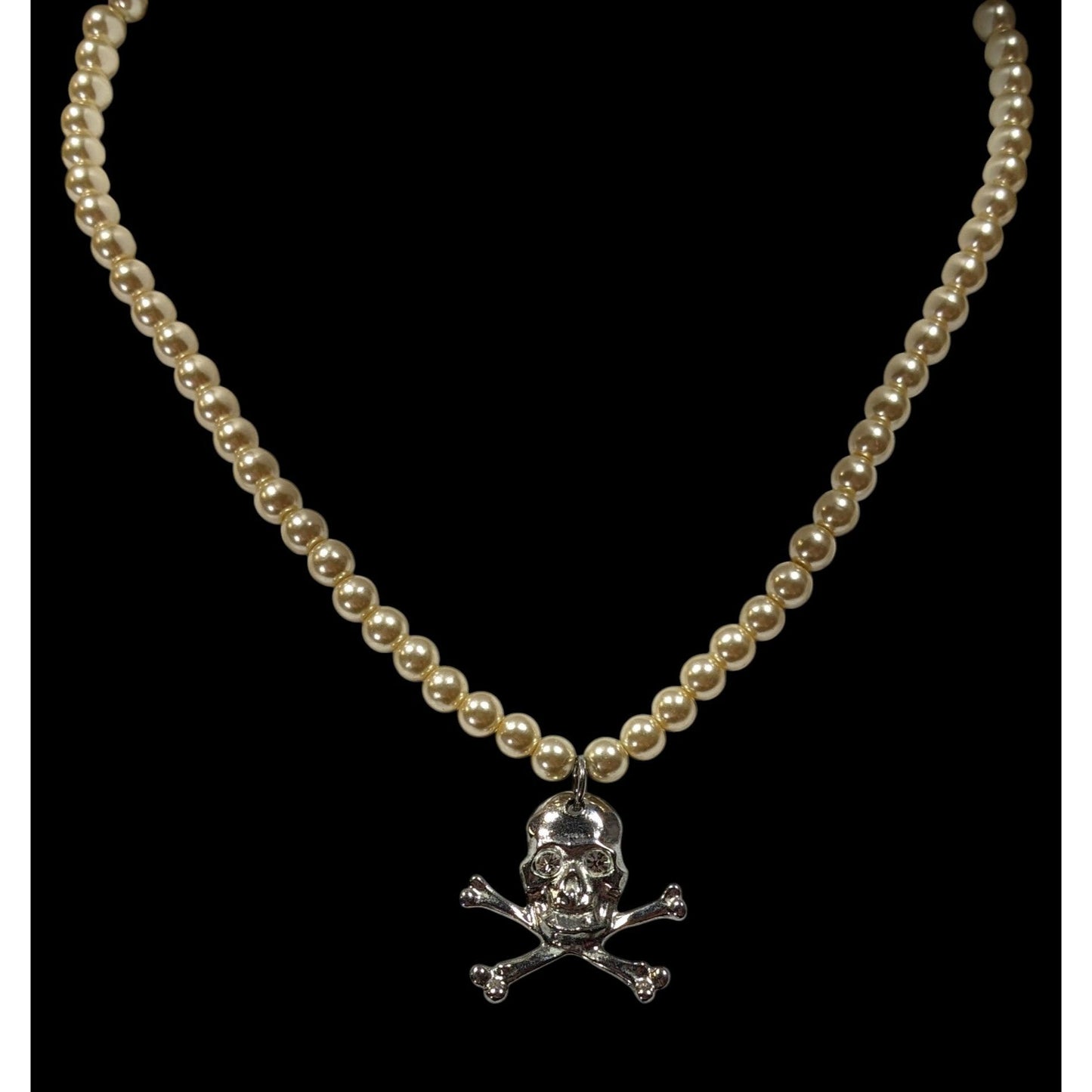 Gothic Pirate Faux Pearl Jolly Roger Necklace
