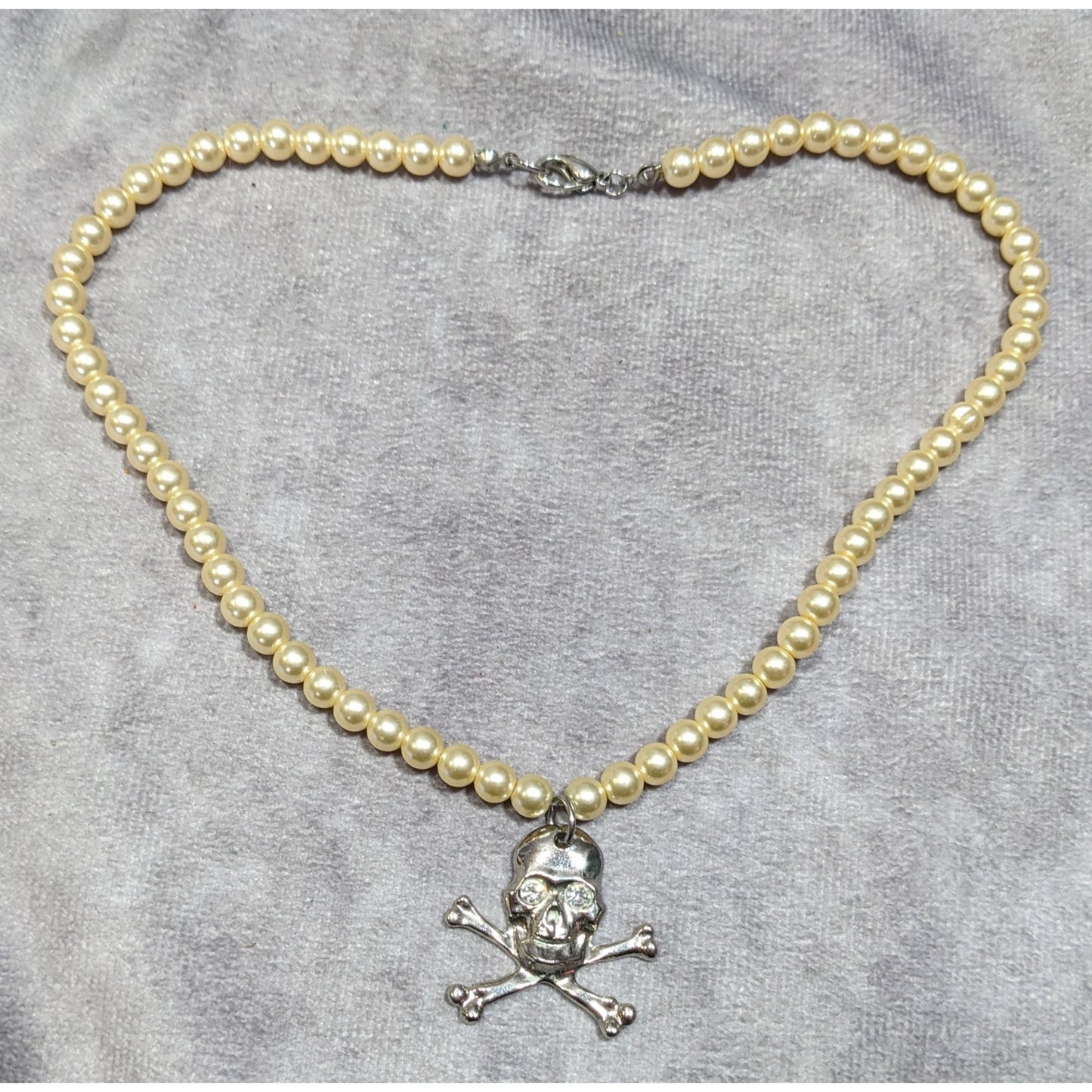 Gothic Pirate Faux Pearl Jolly Roger Necklace