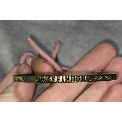 Y2K Fandom Preppy Gryffindor Gold Tone Pink Suede Tie Bangle Bracelet