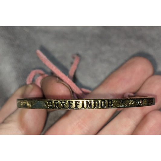 Y2K Fandom Preppy Gryffindor Gold Tone Pink Suede Tie Bangle Bracelet