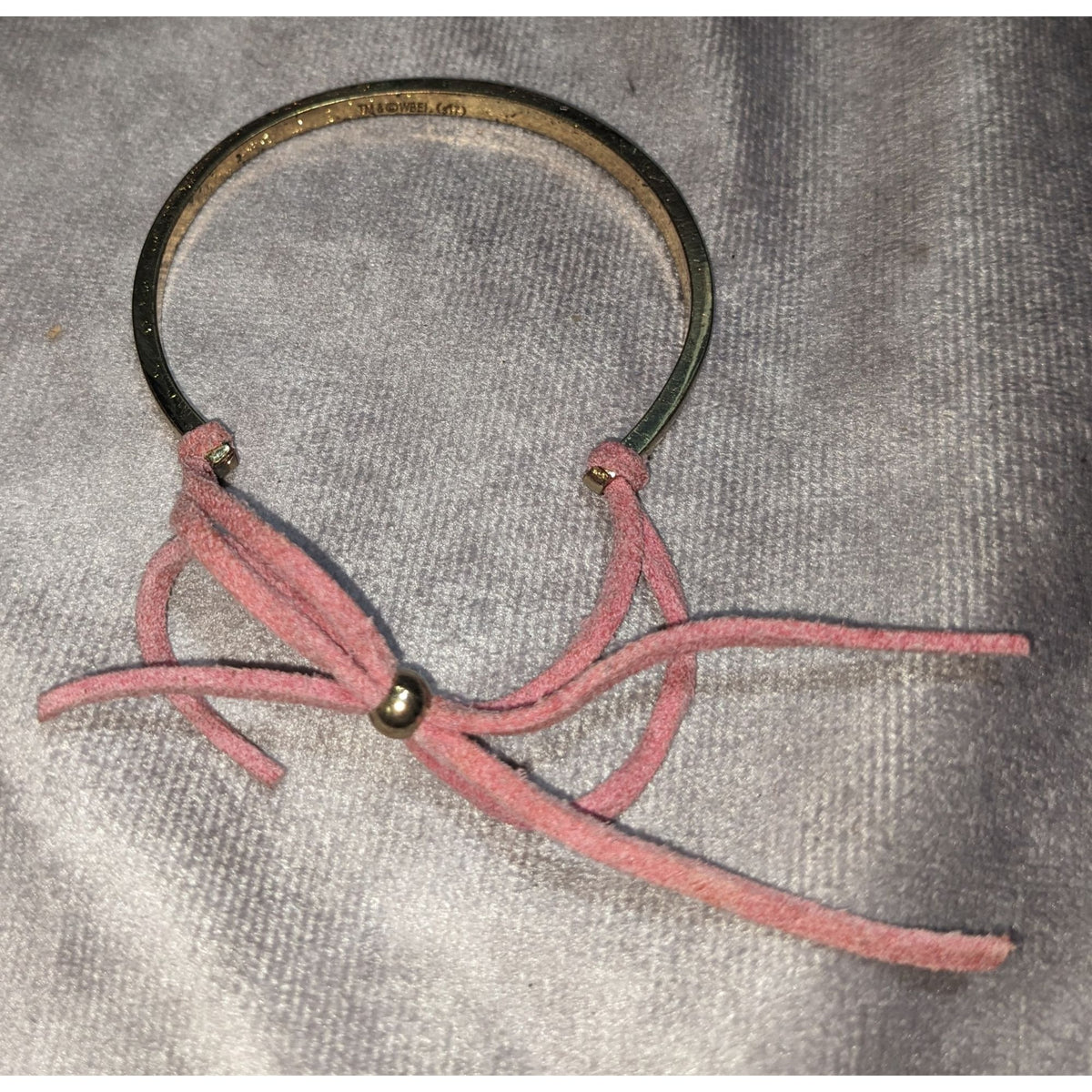 Y2K Fandom Preppy Gryffindor Gold Tone Pink Suede Tie Bangle Bracelet