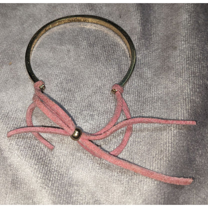 Y2K Fandom Preppy Gryffindor Gold Tone Pink Suede Tie Bangle Bracelet
