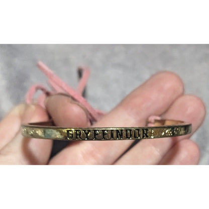 Y2K Fandom Preppy Gryffindor Gold Tone Pink Suede Tie Bangle Bracelet