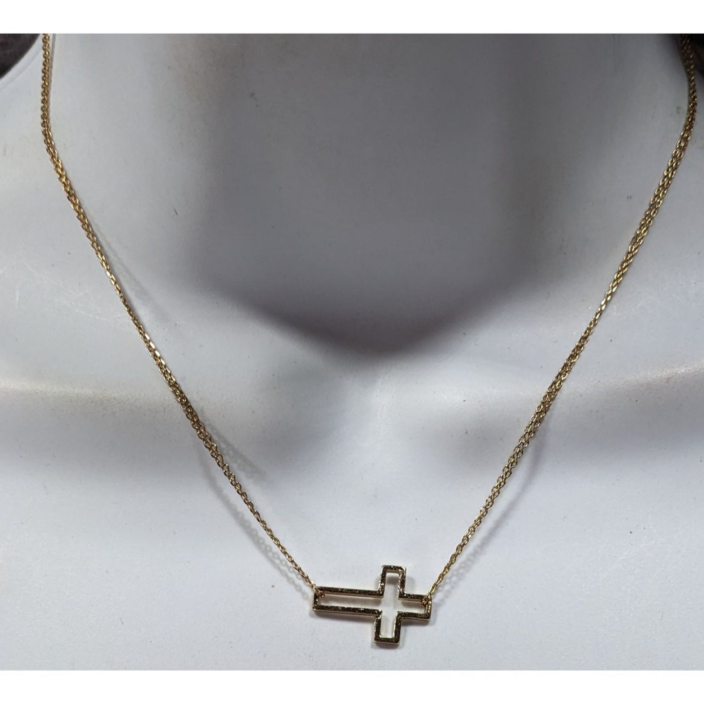Religious Sideways Open Cross Pendant Gold Tone Necklace